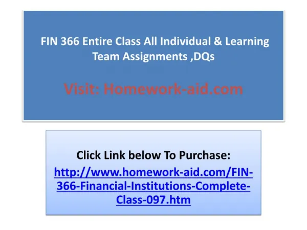 FIN 366 Entire Class All Individual & Learning Team Assignme