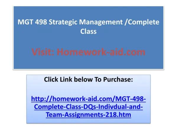 MGT 498 Strategic Management /Complete Class