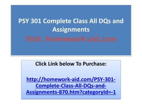 PSY 301 Complete Class All DQs and Assignments