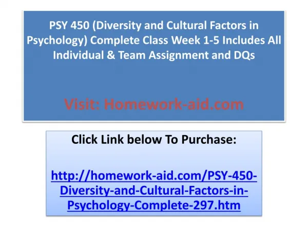 PSY 450 (Diversity and Cultural Factors in Psychology) Compl