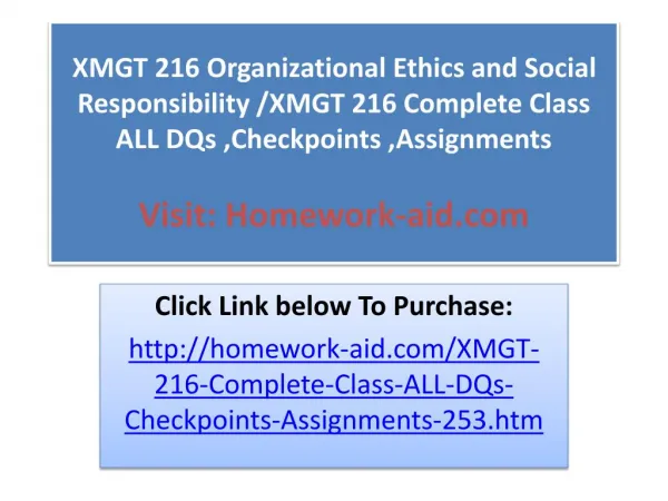 XMGT 216 Organizational Ethics and Social Responsibility /XM