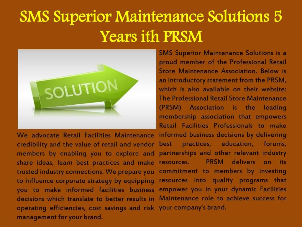 sms superior maintenance solutions 5 years ith prsm