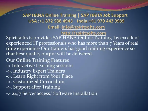 SAP HANA Online Training | Job Support