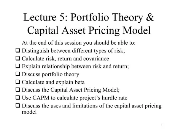 Lecture 5: Portfolio Theory Capital Asset Pricing Model