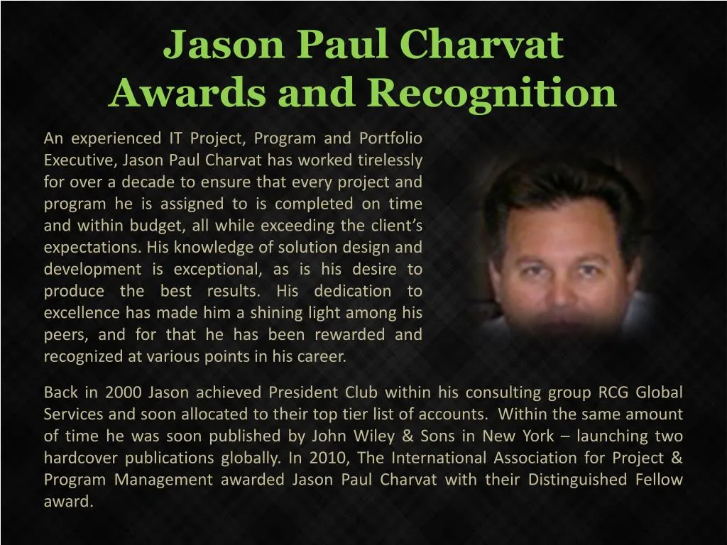 jason paul charvat awards and recognition