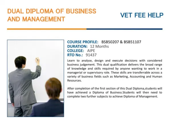 Dual Diploma of Business and Management Course Online Austra
