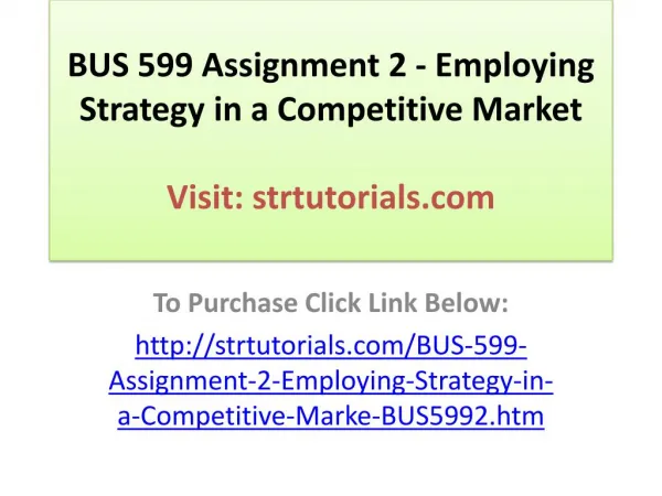 BUS 599 Assignment 2 - Employing Strategy in a Competitive M