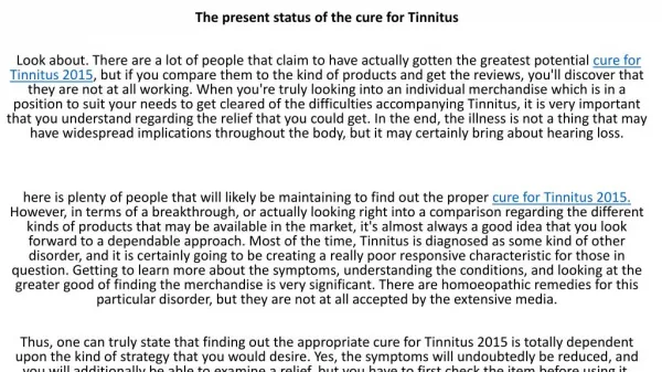 cure for tinnitus 2015