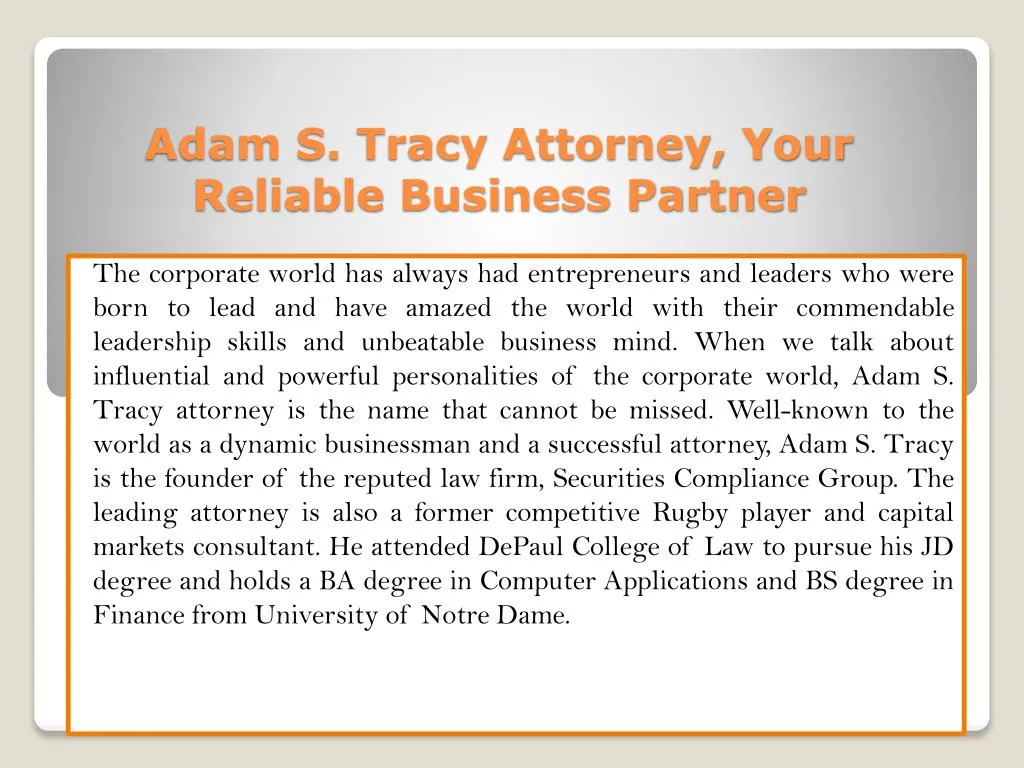 adam s tracy attorney your reliable business partner