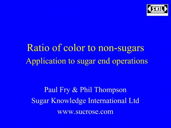 Ratio of color to non-sugars Application to sugar end operations