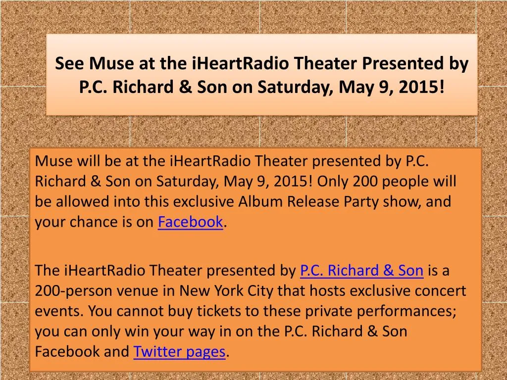 see muse at the iheartradio theater presented by p c richard son on saturday may 9 2015