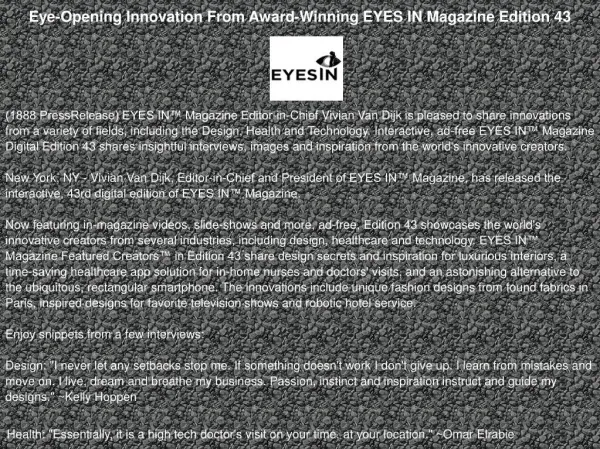Eye-Opening Innovation From Award-Winning EYES IN Magazine