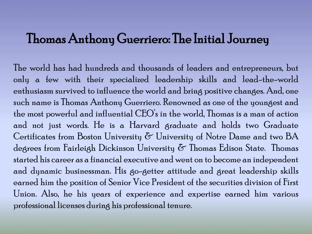 thomas anthony guerriero the initial journey