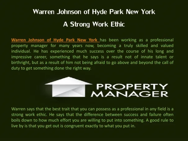 Warren Johnson of Hyde Park New York - A Strong Work Ethic