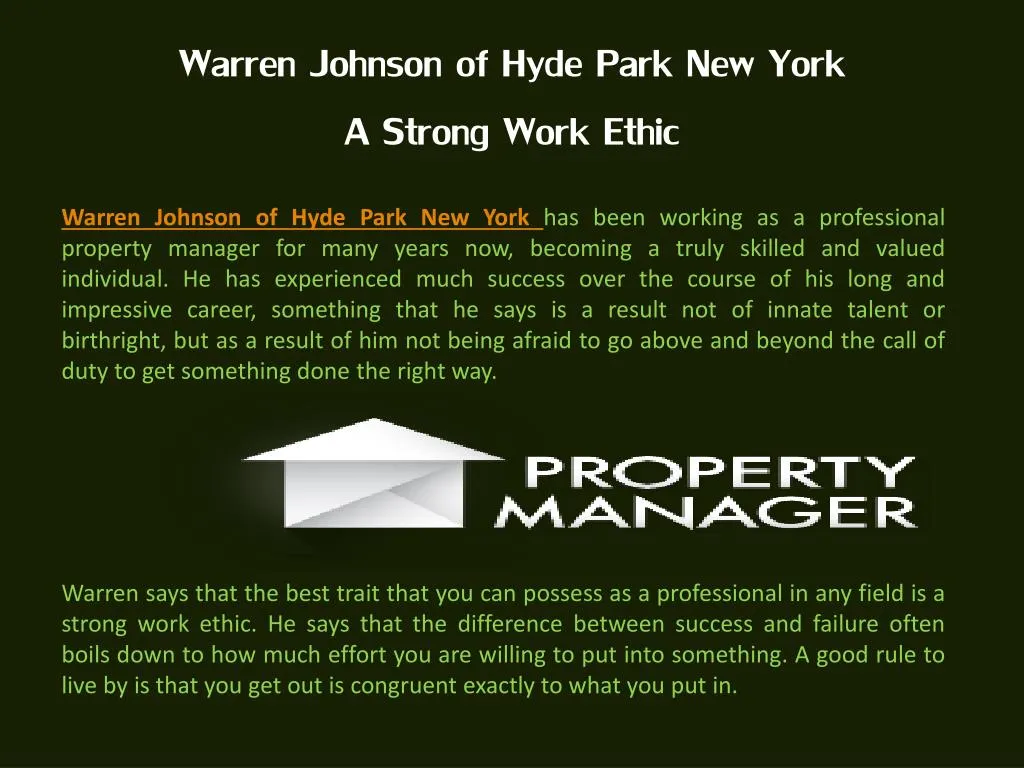 warren johnson of hyde park new york a strong work ethic
