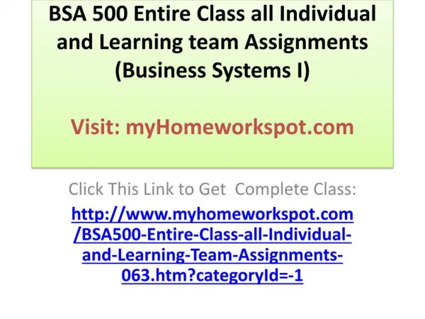 BSA 500 Entire Class all Individual and Learning team Assign