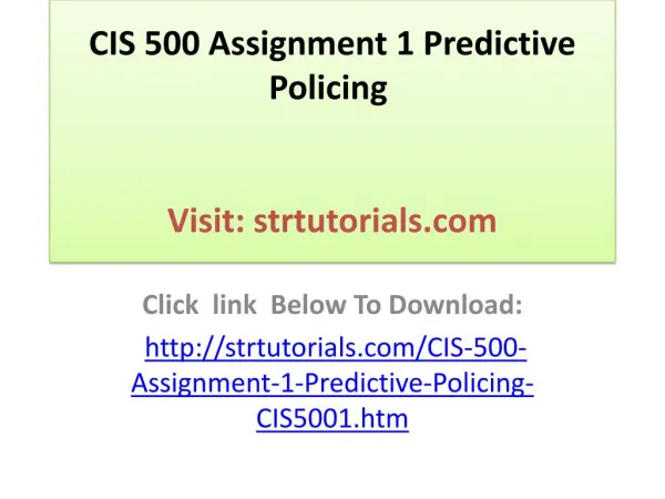 CIS 500 Assignment 1 Predictive Policing