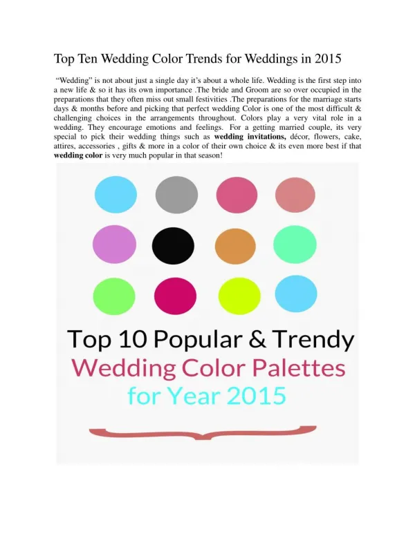 Top Ten Wedding Color Trends for Weddings in 2015