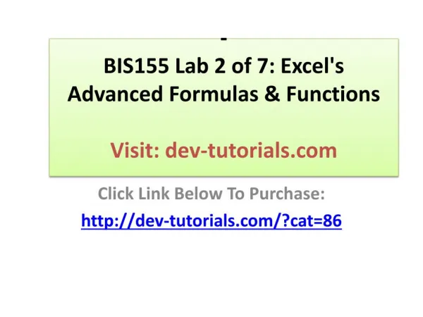 BIS155 Lab 2 of 7: Excel's Advanced Formulas & Functions