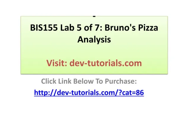 BIS155 Lab 5 of 7: Bruno's Pizza Analysis