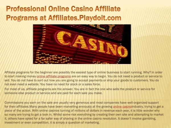 Professional Online Casino Affiliate Programs at Affiliates