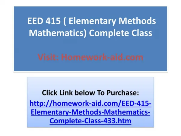 eed 415 elementary methods mathematics complete class visit homework aid com