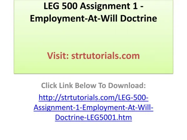 LEG 500 Assignment 1 - Employment-At-Will Doctrine