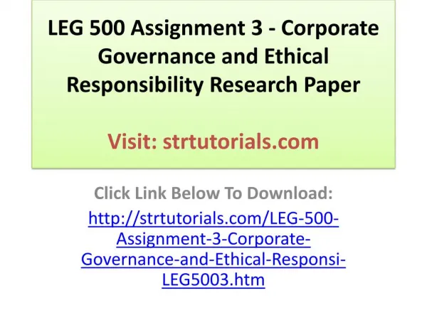 LEG 500 Assignment 3 - Corporate Governance and Ethical Resp