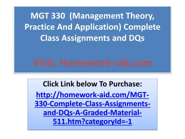 MGT 330 (Management Theory, Practice And Application) Compl