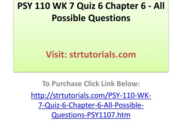 PSY 110 WK 7 Quiz 6 Chapter 6 - All Possible Questions