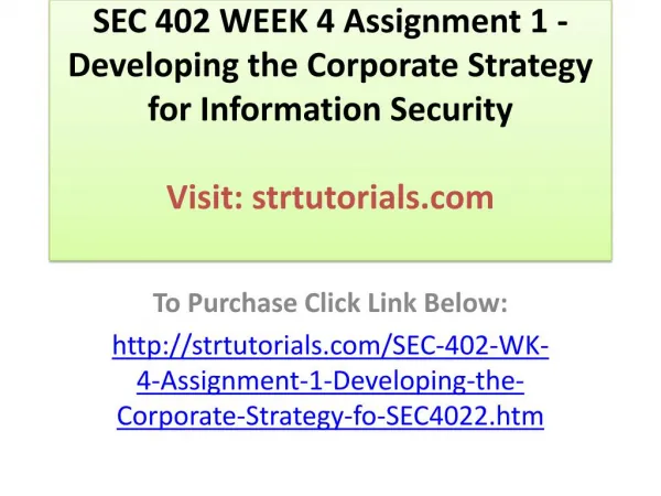 SEC 402 WEEK 4 Assignment 1 - Developing the Corporate Strat