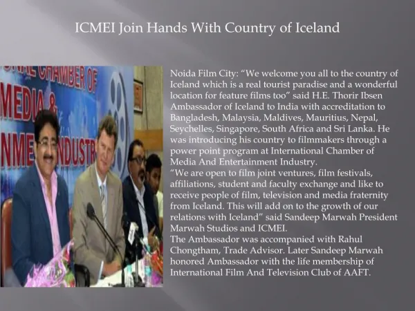 ICMEI Join Hands With Country of Iceland