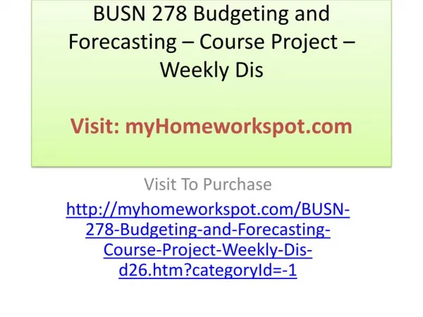 BUSN 278 Budgeting and Forecasting – Course Project – Weekly