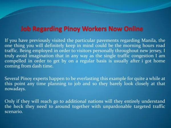 Job Regarding Pinoy Workers Now Online