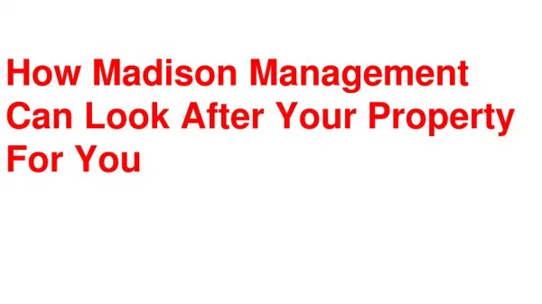 How Madison Management Can Look After Your Property For You