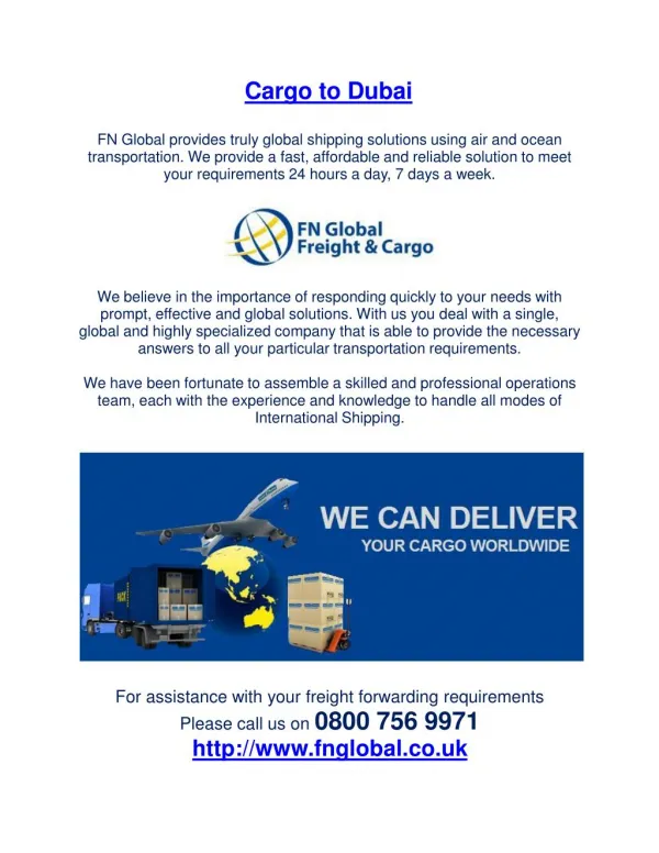 Cargo to Dubai - Cargo Services in Dubai