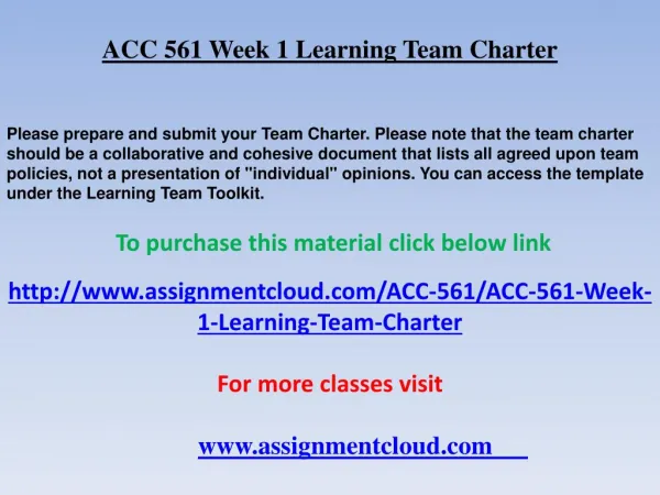 ACC 561 Week 1 Learning Team Charter