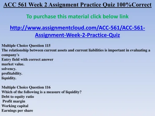 ACC 561 Week 2 Assignment Practice Quiz 100%Correct