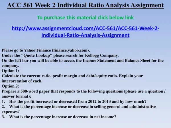ACC 561 Week 2 Individual Ratio Analysis Assignment