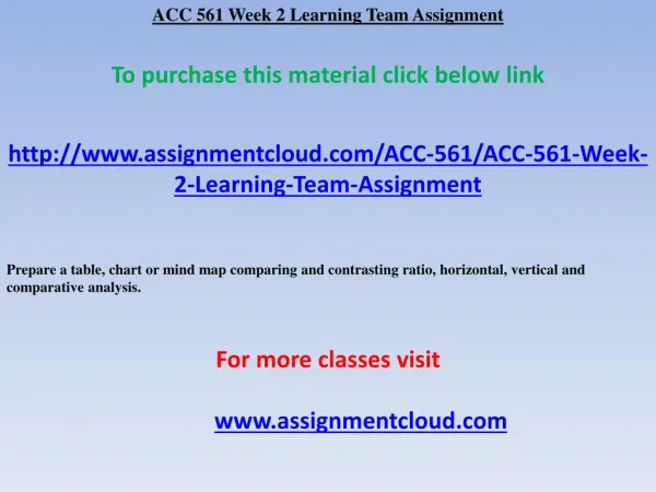 ACC 561 Week 2 Learning Team Assignment