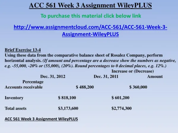 ACC 561 Week 3 Assignment WileyPLUS