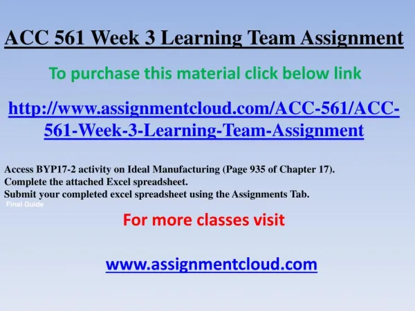 ACC 561 Week 3 Learning Team Assignment