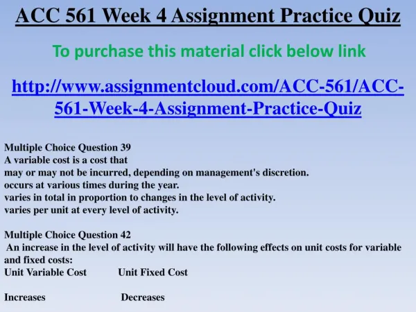 ACC 561 Week 4 Assignment Practice Quiz