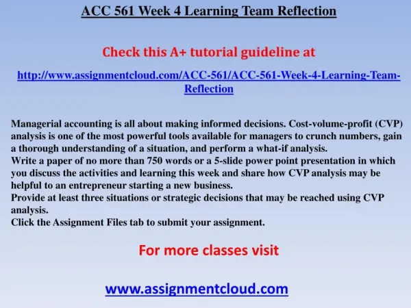 ACC 561 Week 4 Learning Team Reflection