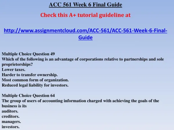 ACC 561 Week 6 Final Guide