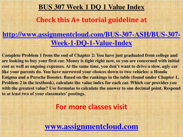 BUS 307 Week 1 DQ 1 Value Index
