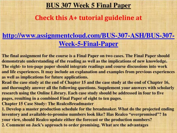 BUS 307 Week 5 Final Paper