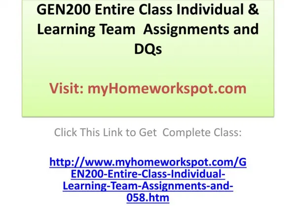 GEN200 Entire Class Individual & Learning Team Assignments