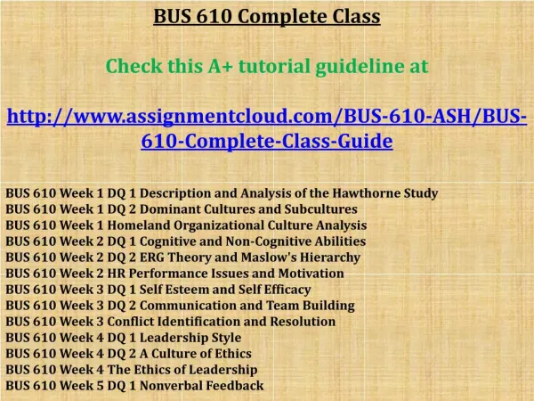 BUS 610 Complete Class