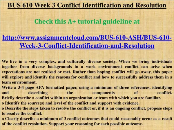 BUS 610 Week 3 Conflict Identification and Resolution